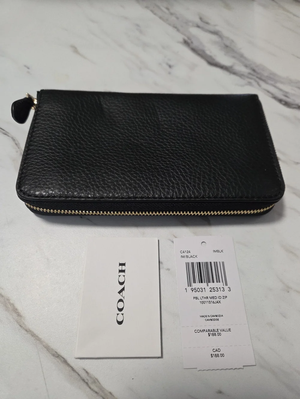Coach Black Pebbled Leather Zip Wallet